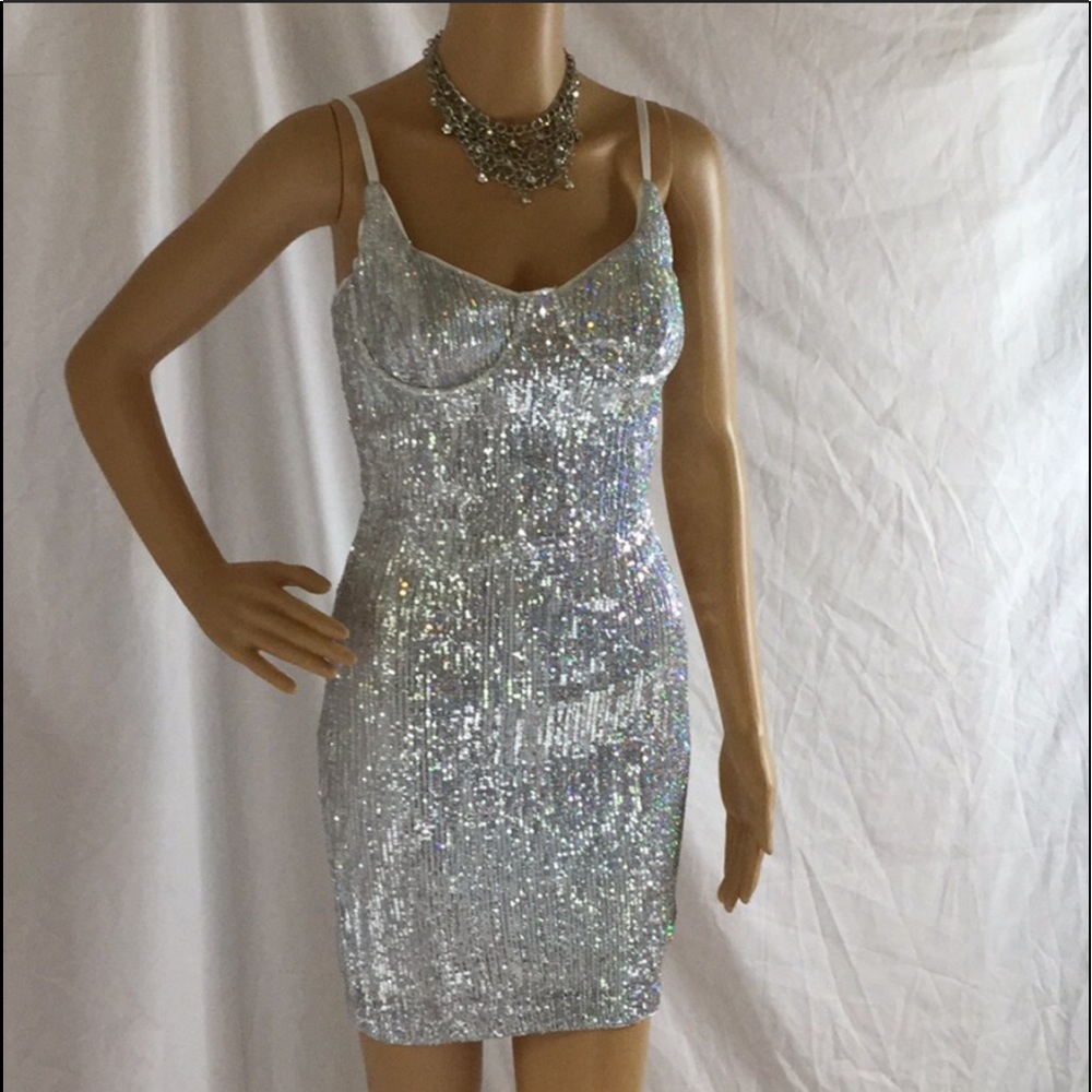Silver Sequins Mini Dress